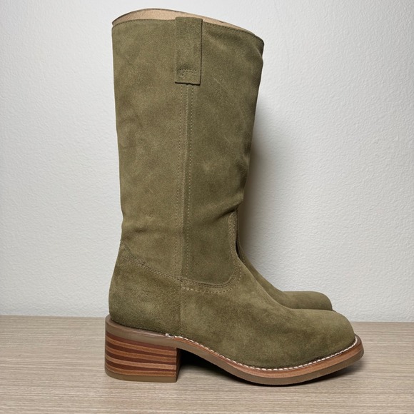 Frye Campus 12R Slouch Suede Boots Olive Mid Calf Block Heel Women's 8 Boho - Picture 4 of 10